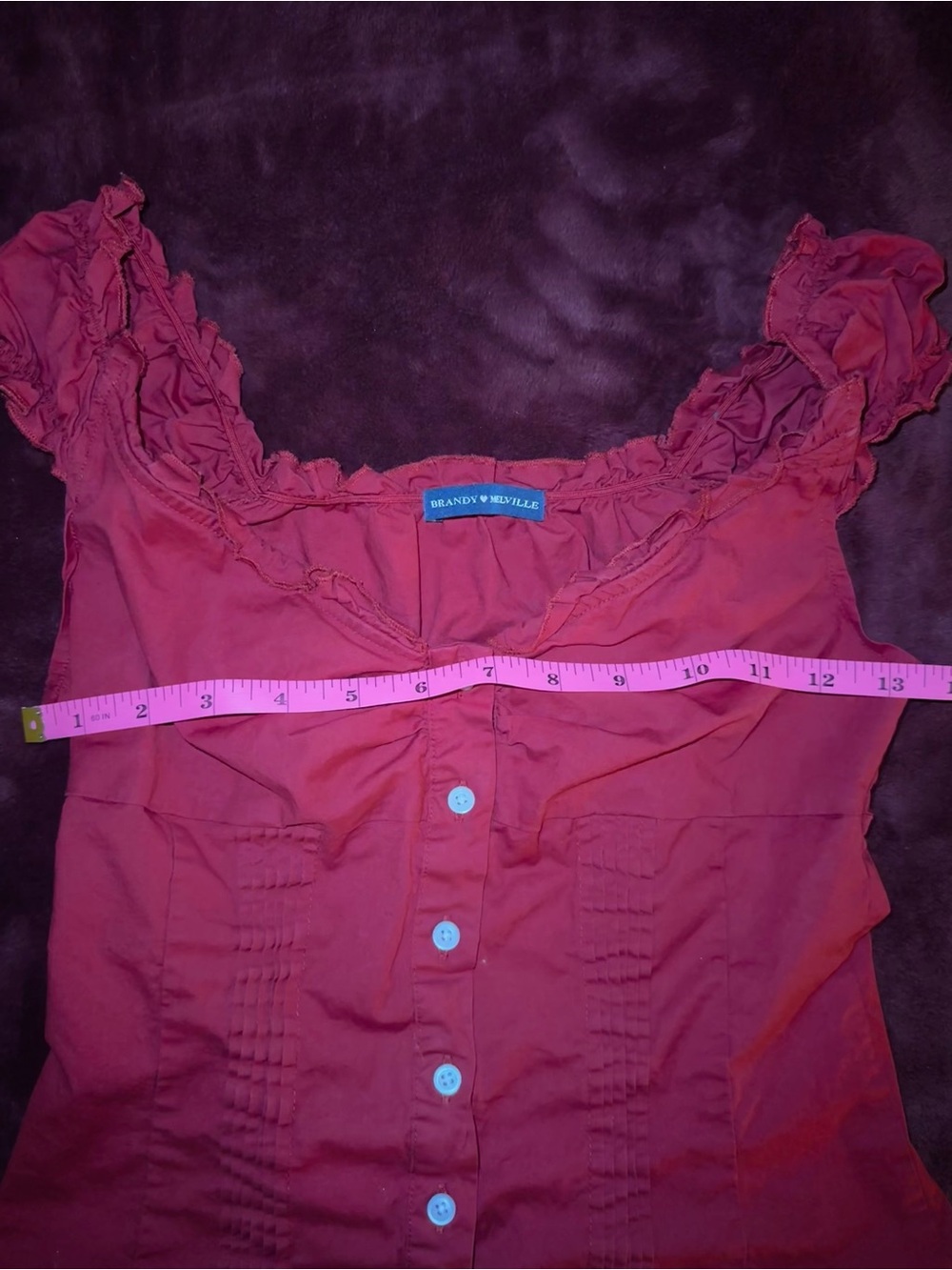 Brandy Melville Raspberry Pink Ruffle Button-Front Top - Picture 2 of 4